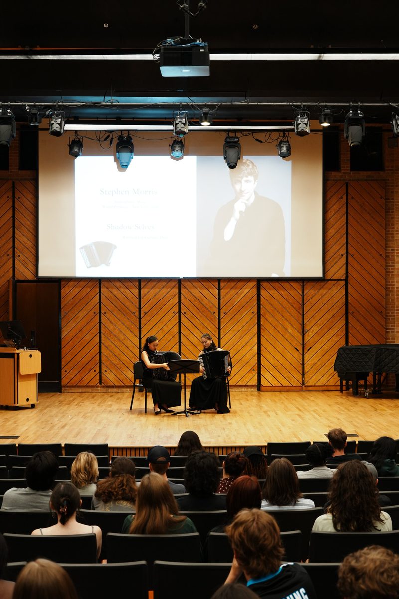 Gemini Duo performing Stephen Morris’s Shadow Selves in a US concert hall